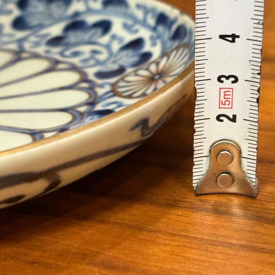 江戸時代 古伊万里染付 唐草菊図金彩皿