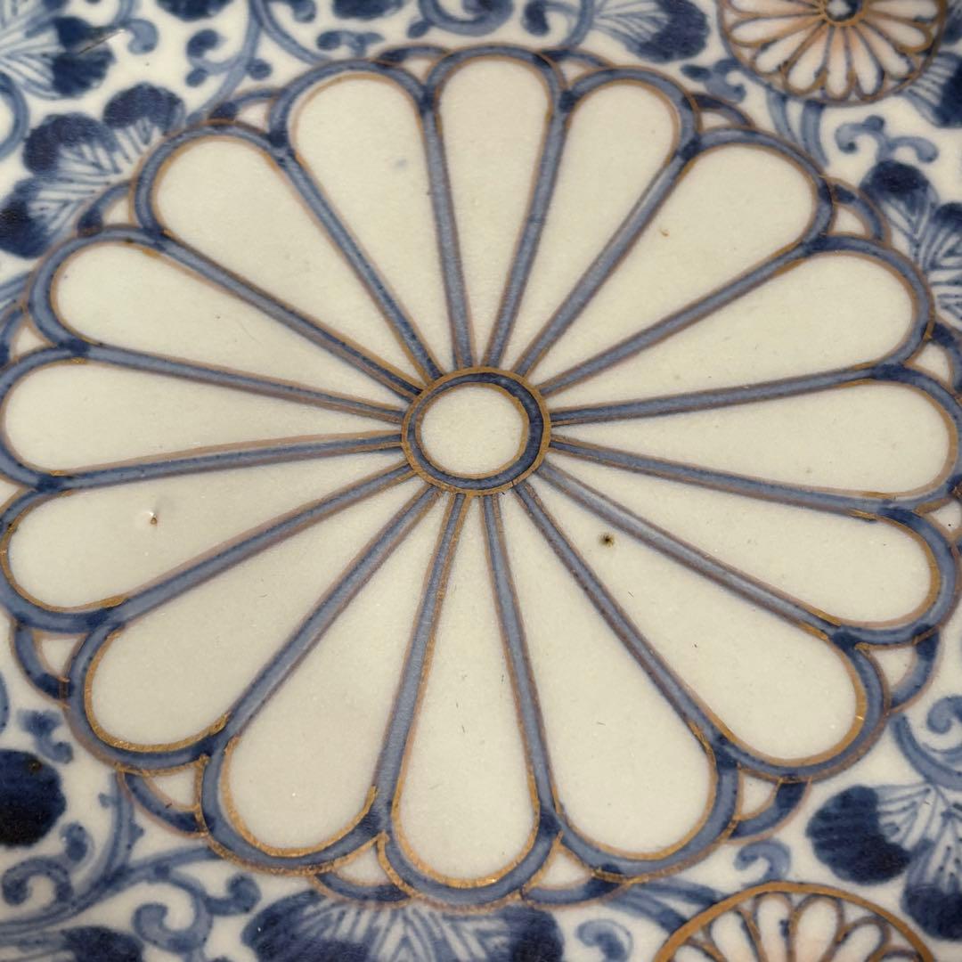 江戸時代 古伊万里染付 唐草菊図金彩皿