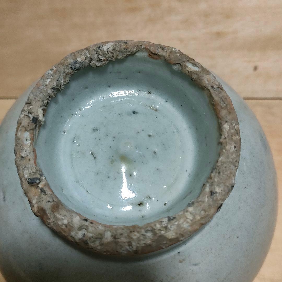 李朝染付壺　草花文　提灯壺　時代物　骨董No.162