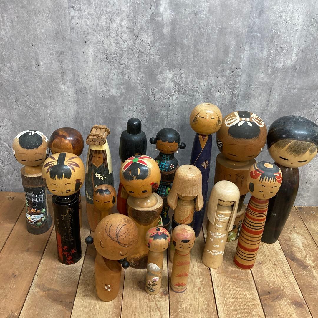 D-3 【希少・まとめ売り】アンティーク こけし 16体セット 伝統工芸 創作