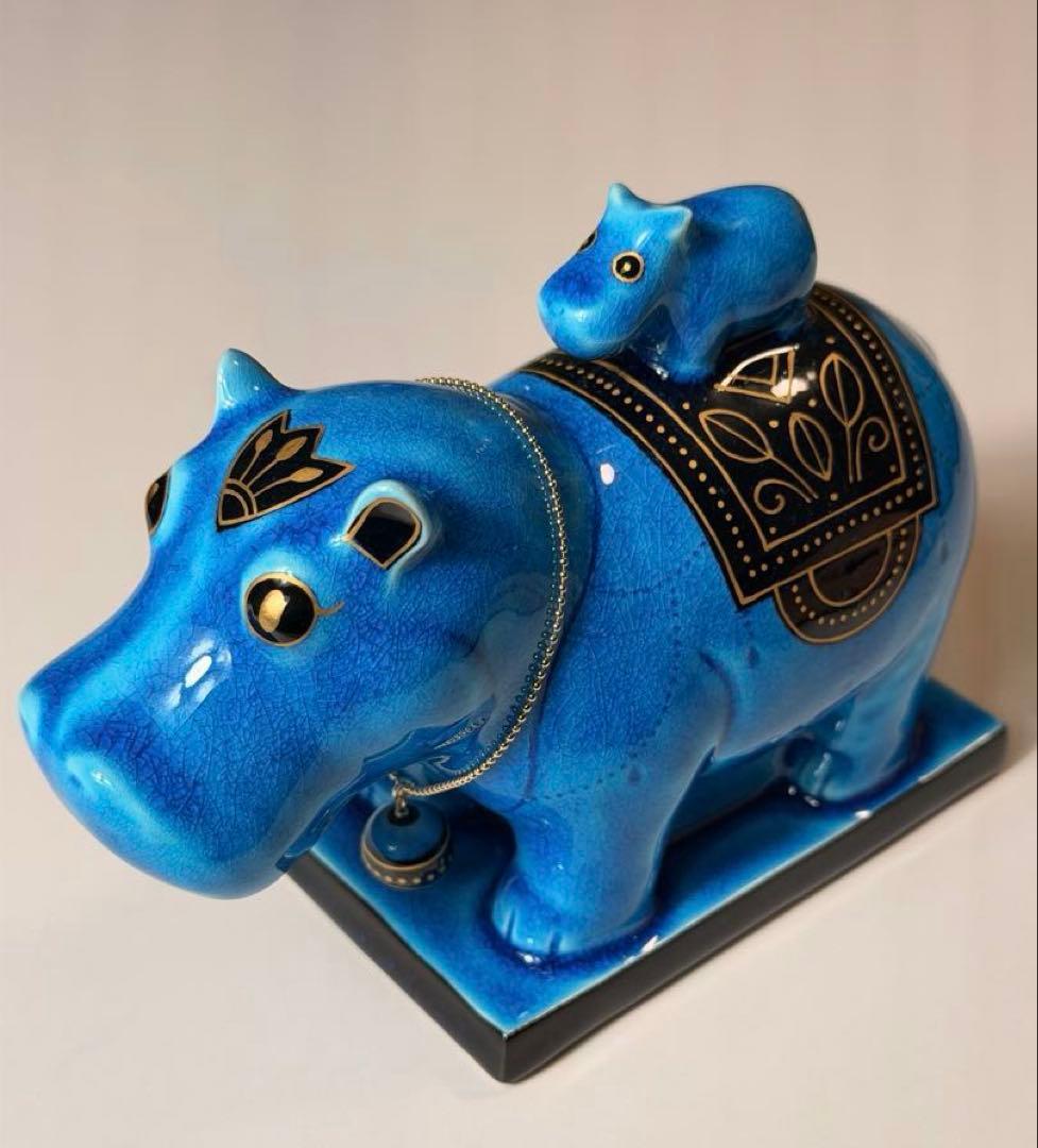 #美濃焼 幸兵衛窯 エジプト神 九栄神　タウレト　カバ 青釉 S-1
