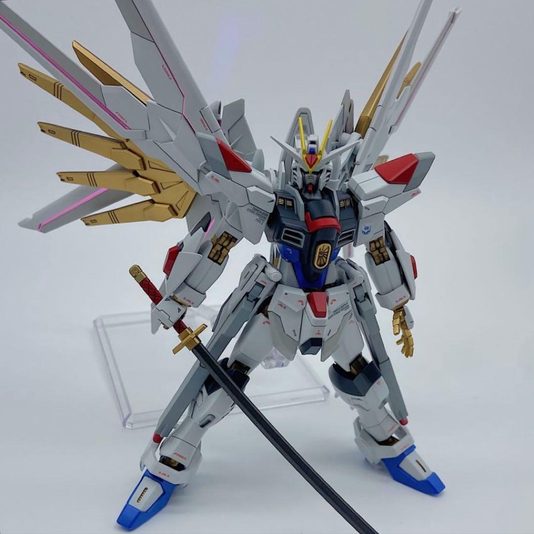HGマイティーストライクフリーダムガンダム　全塗装　完成品　スタンド付き