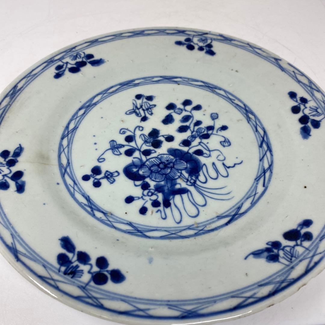 中国清朝時代　青花八寸皿　直径23.7㎝　タサチ　東さ7-0222☆2F