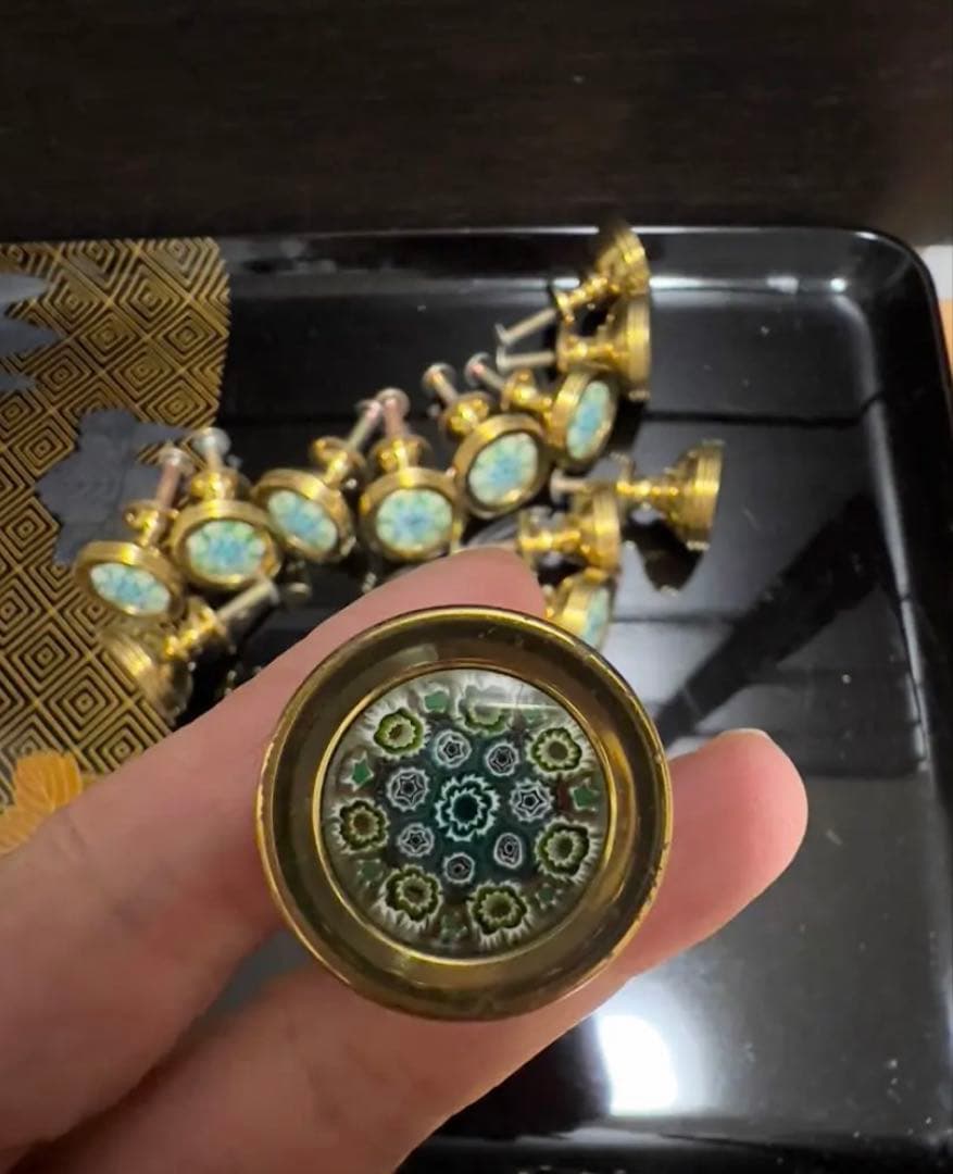 ヨロパーアンティーク ベネチアンムラーノ真鍮製 花柄取っ手 11個セット