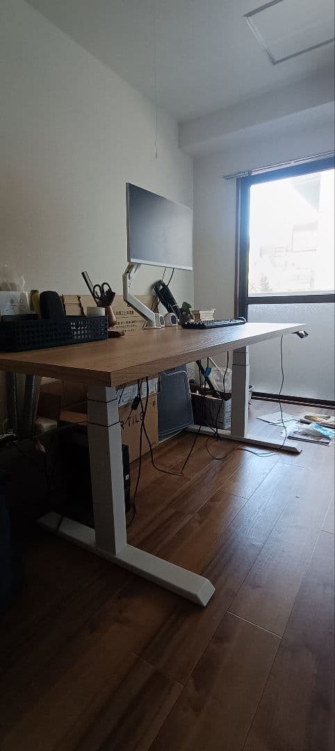 【最終値下げ】昇降デスク　木目調パソコンデスク　広い作業スペース