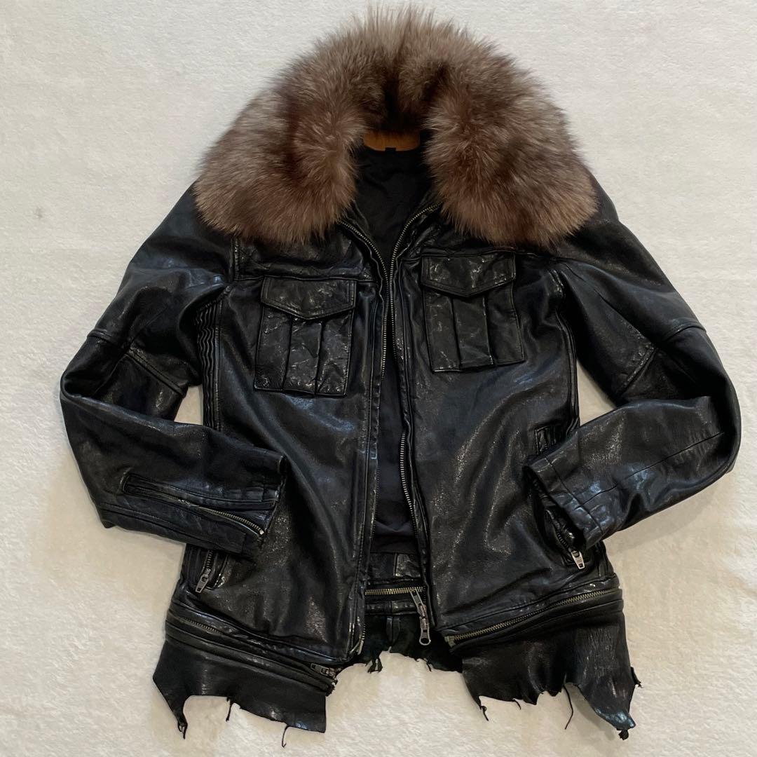 ジャケット・アウター 00s japanese label fur leather jacket BL