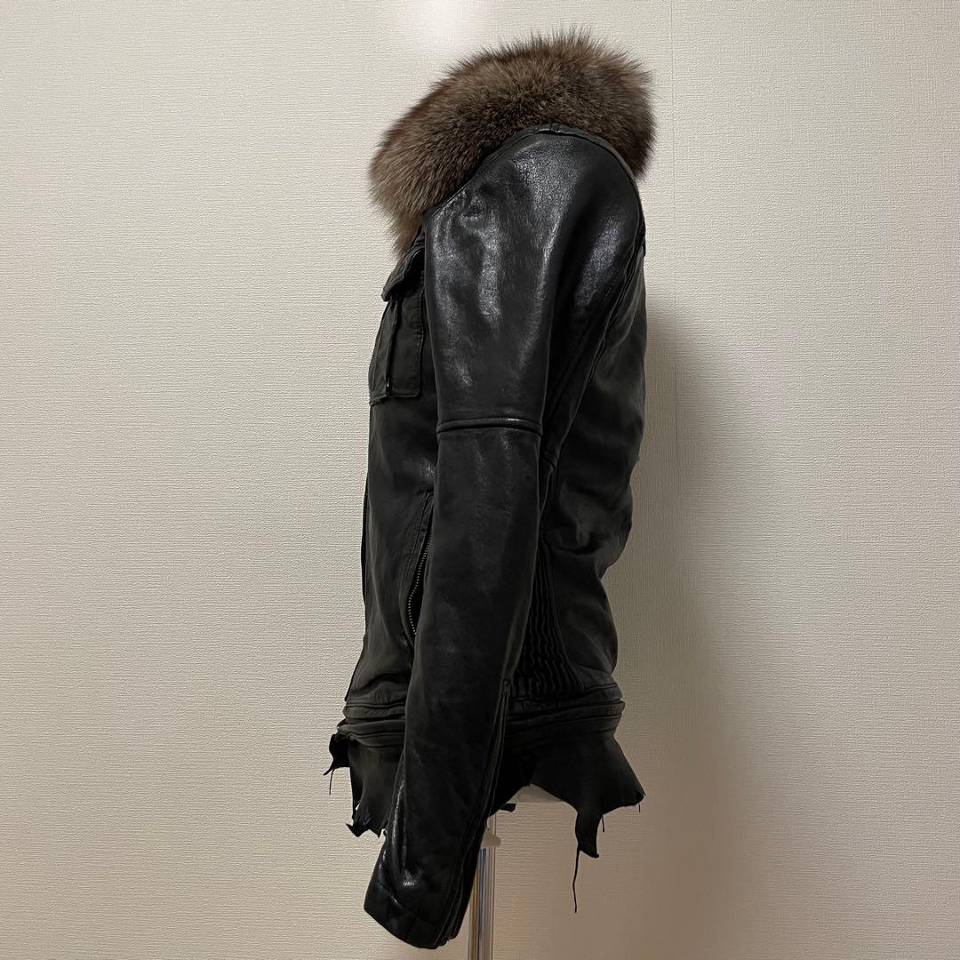 ジャケット・アウター 00s japanese label fur leather jacket BL