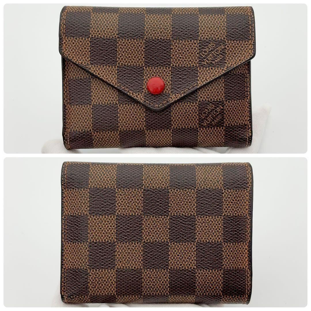 超美品★ルイヴィトン ダミエ ヴィクトリーヌ コクリコ レッド 三つ折り財布