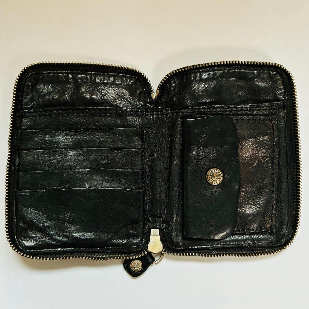 CAMPOMAGGI スタッズ　ミニ　ウォレット　黒　レザー　ラウンドジップ