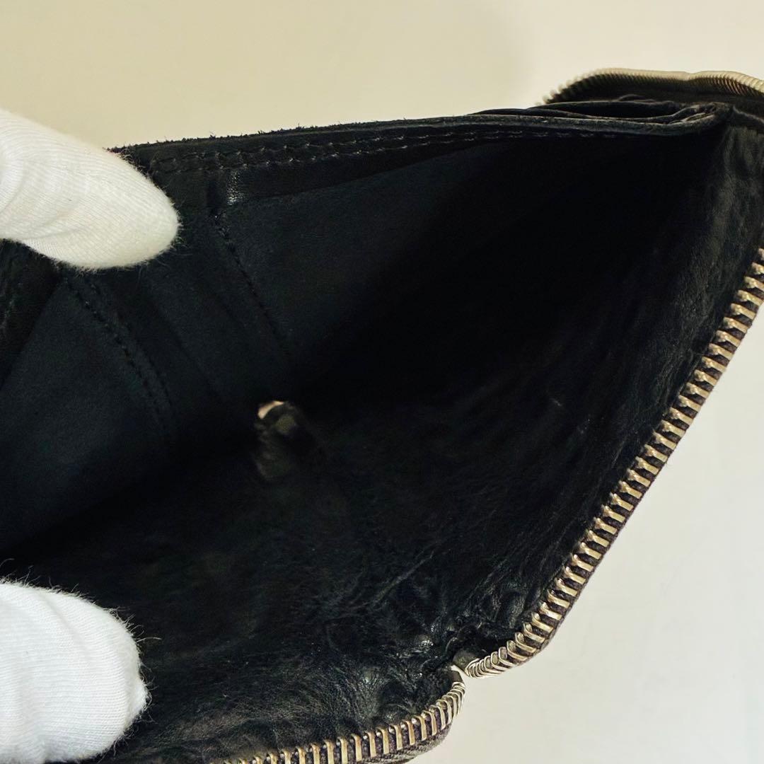 CAMPOMAGGI スタッズ　ミニ　ウォレット　黒　レザー　ラウンドジップ