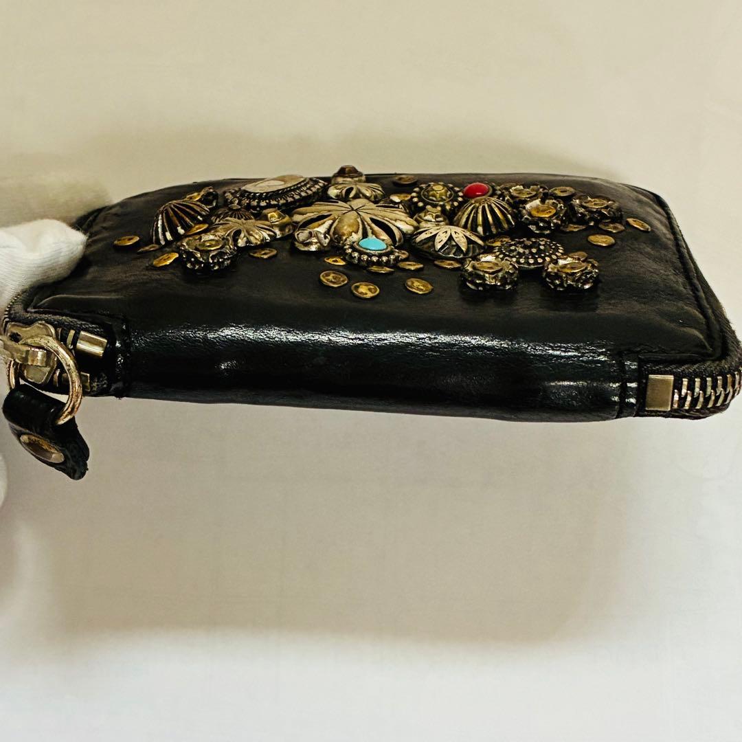 CAMPOMAGGI スタッズ　ミニ　ウォレット　黒　レザー　ラウンドジップ