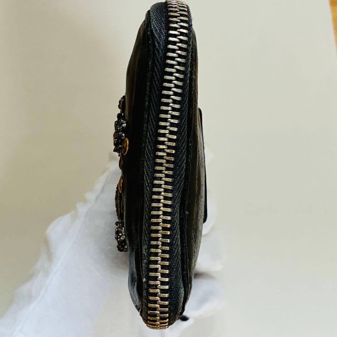 CAMPOMAGGI スタッズ　ミニ　ウォレット　黒　レザー　ラウンドジップ