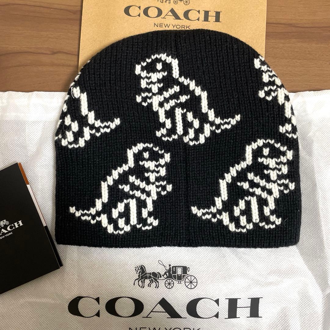 【新品未使用】COACHコーチ★ニット帽・ビーニー★ディノプリント 人気完売品