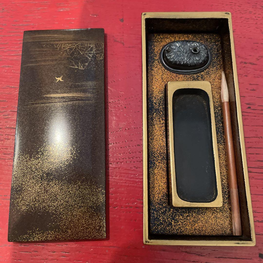 蒔絵梨地　小硯箱　銀水滴