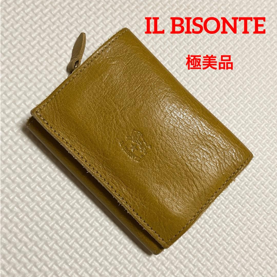 ・極美品　IL BISONTE　レザートリフォールドウォレット　カリーイエロー