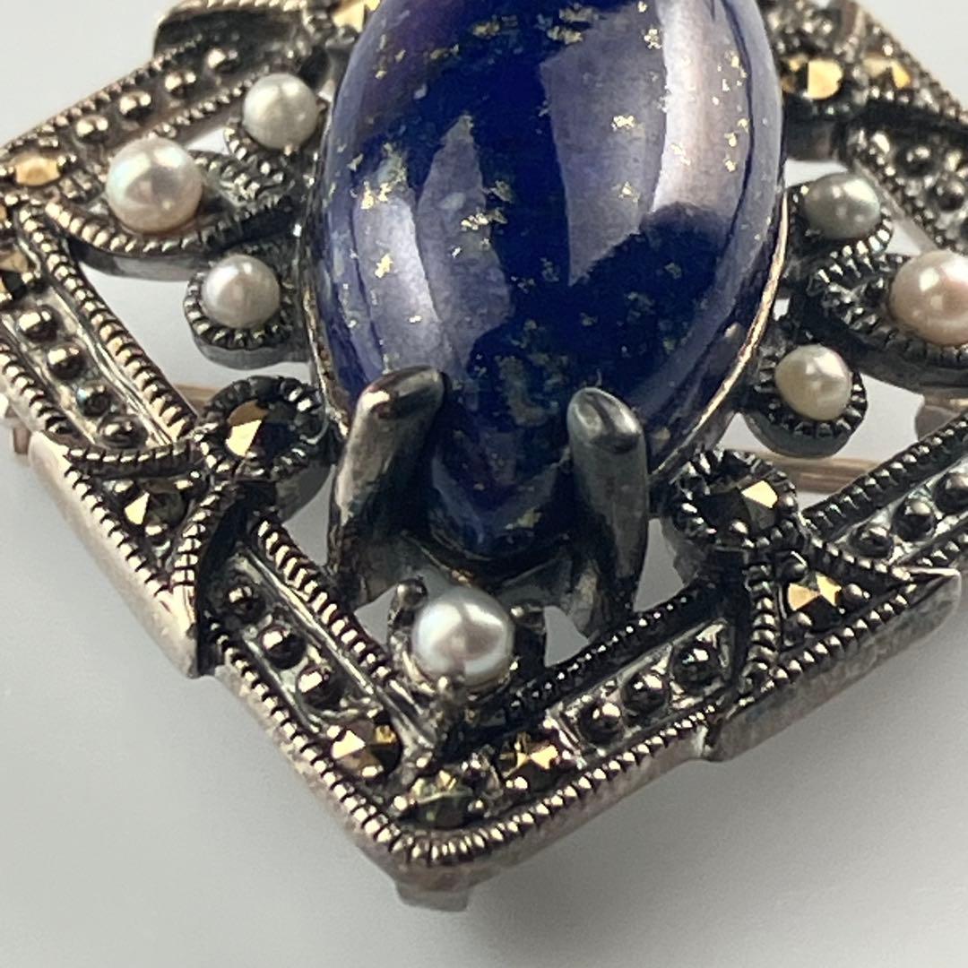 碌山 ロクザン ラピスラズリ ペンダントトップ/ブローチ 2way パール装飾