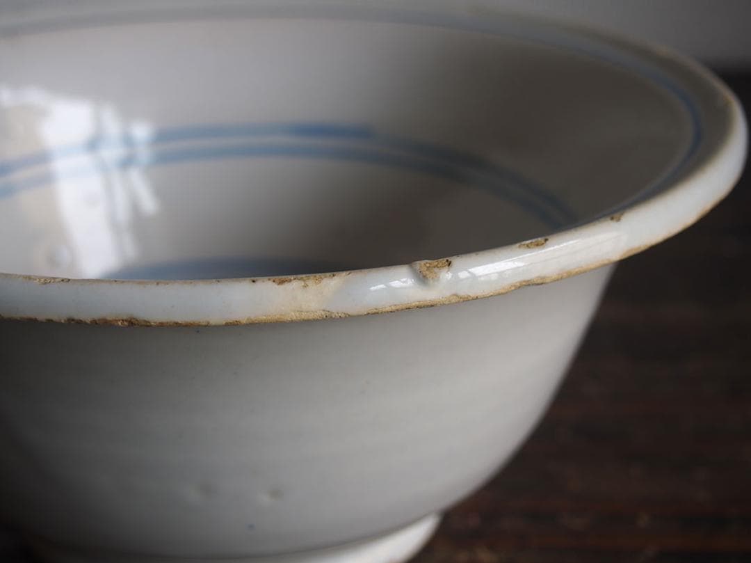 マニセス 青ライン 鉢 陶器 19世紀 スペイン古陶 スペインデルフト/K152