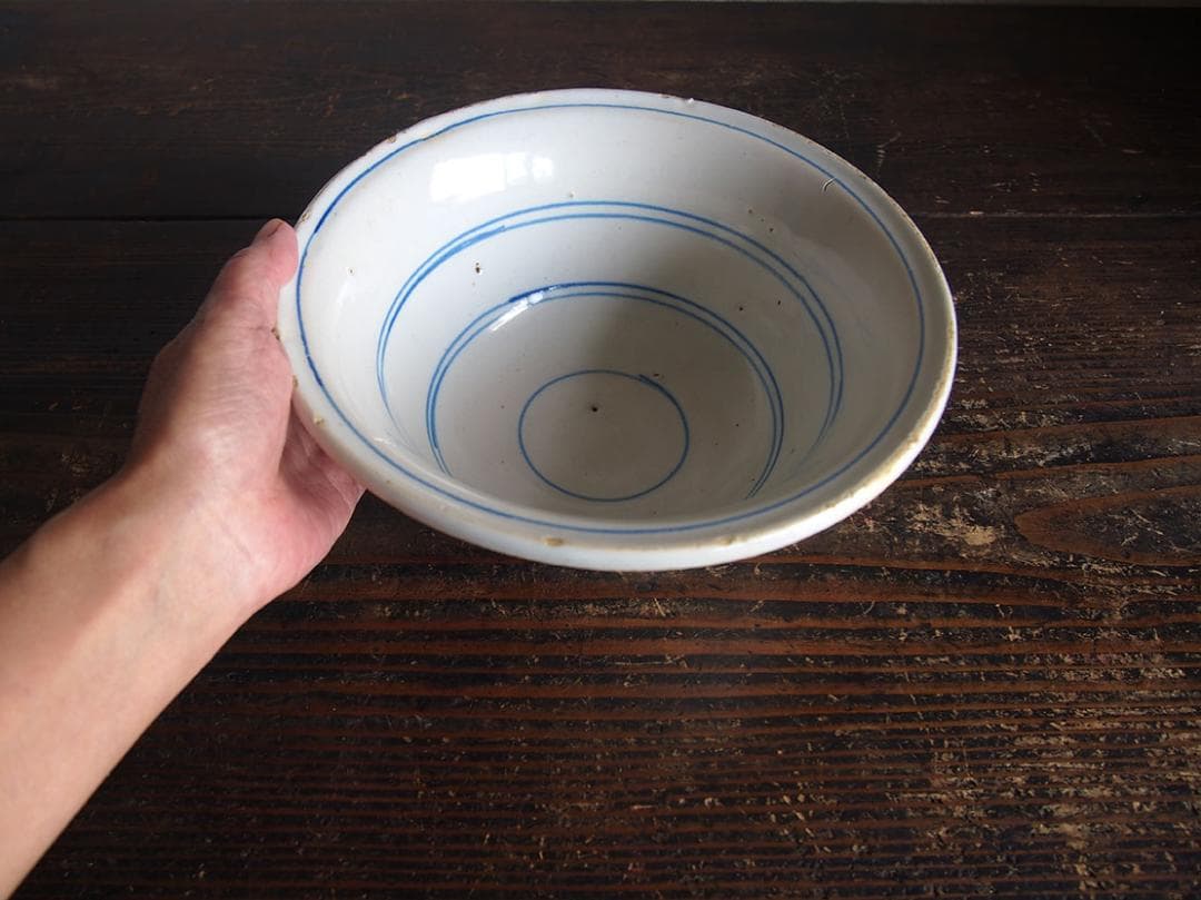 マニセス 青ライン 鉢 陶器 19世紀 スペイン古陶 スペインデルフト/K152