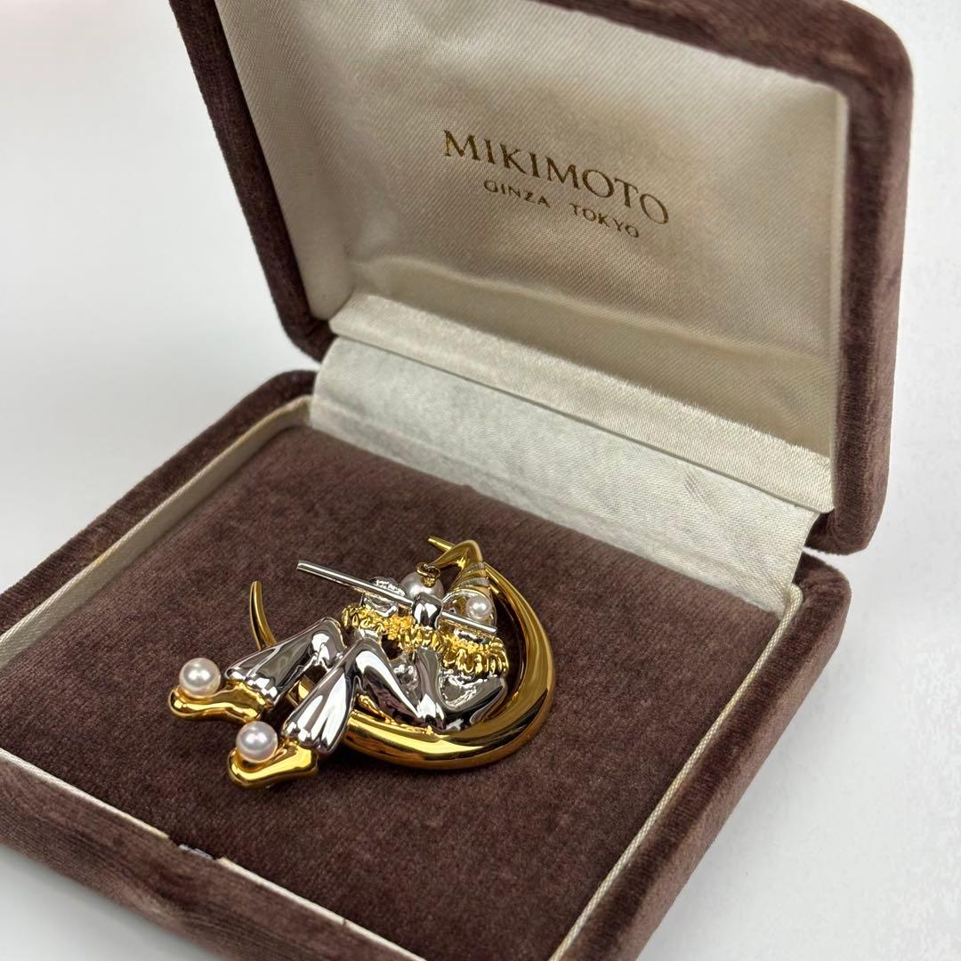 極美品✨ミキモト 本真珠 パール ブローチ ピエロ ムーン ゴールド×シルバー
