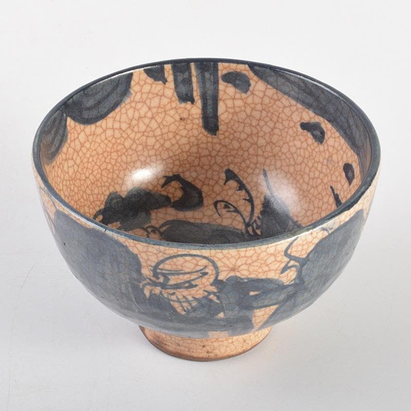 青木木米　聾米造　染付　寿老　茶碗　山本如仙 (八世尾形乾山)識箱　N　6362