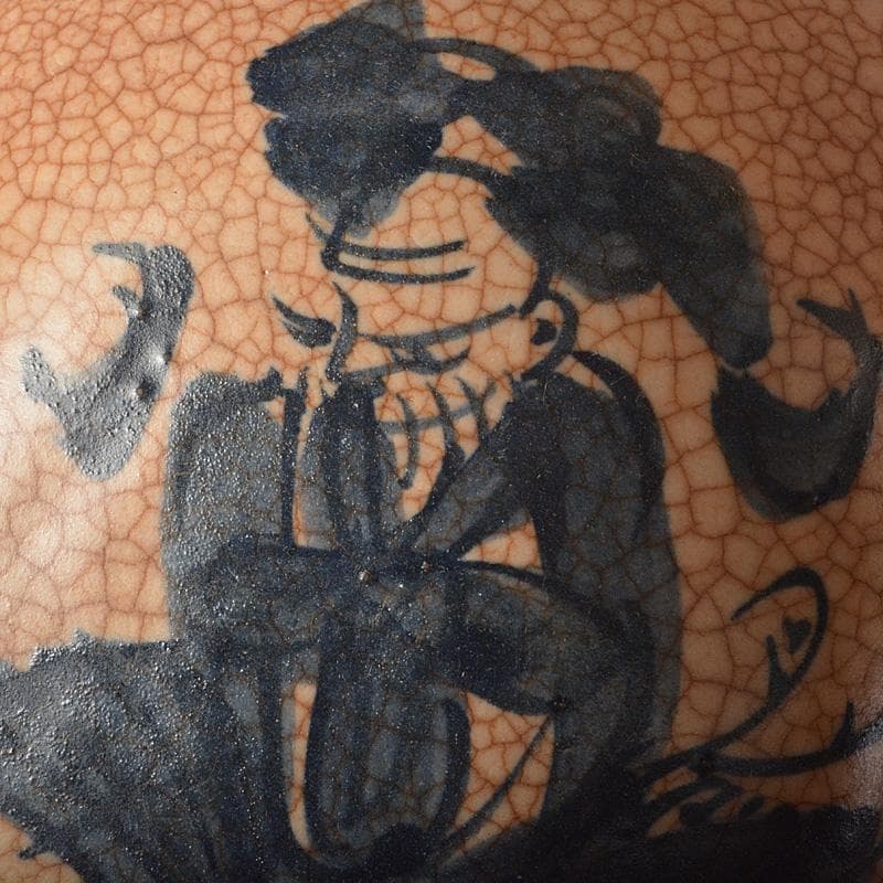 青木木米　聾米造　染付　寿老　茶碗　山本如仙 (八世尾形乾山)識箱　N　6362