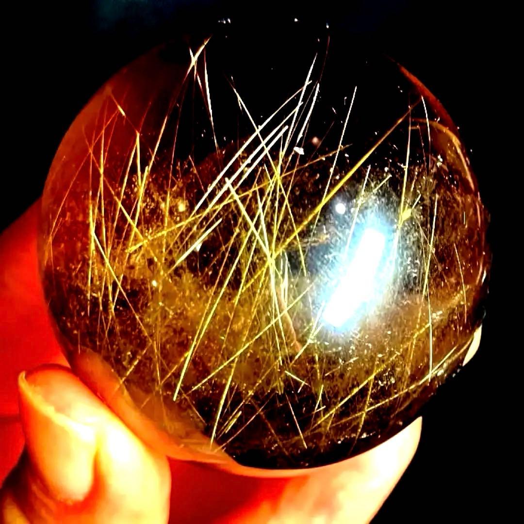 51mm ゴールドルチルクォーツ　丸玉　スフィア　金針水晶