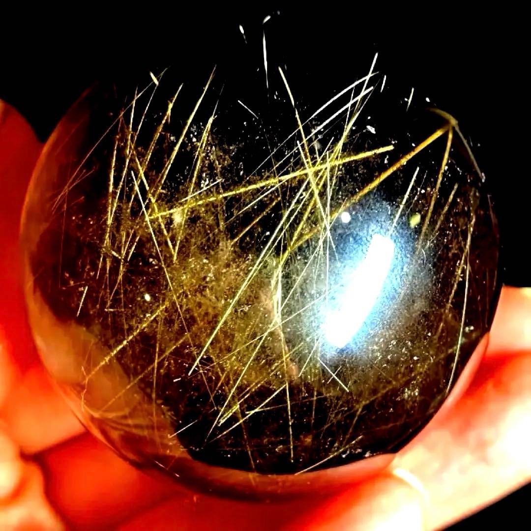 51mm ゴールドルチルクォーツ　丸玉　スフィア　金針水晶