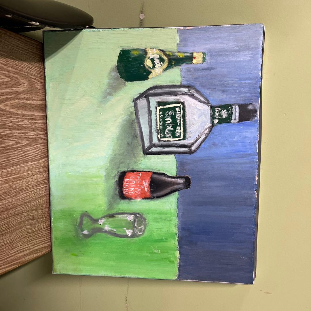 ボトルの静物画 油彩画 大きめのキャンバス