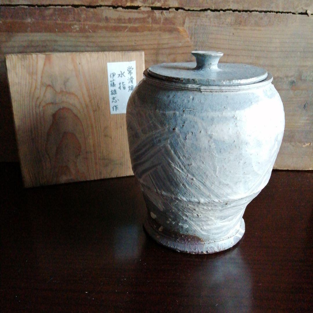 常滑焼　伊藤雄志　刷毛目水指　17.5cm