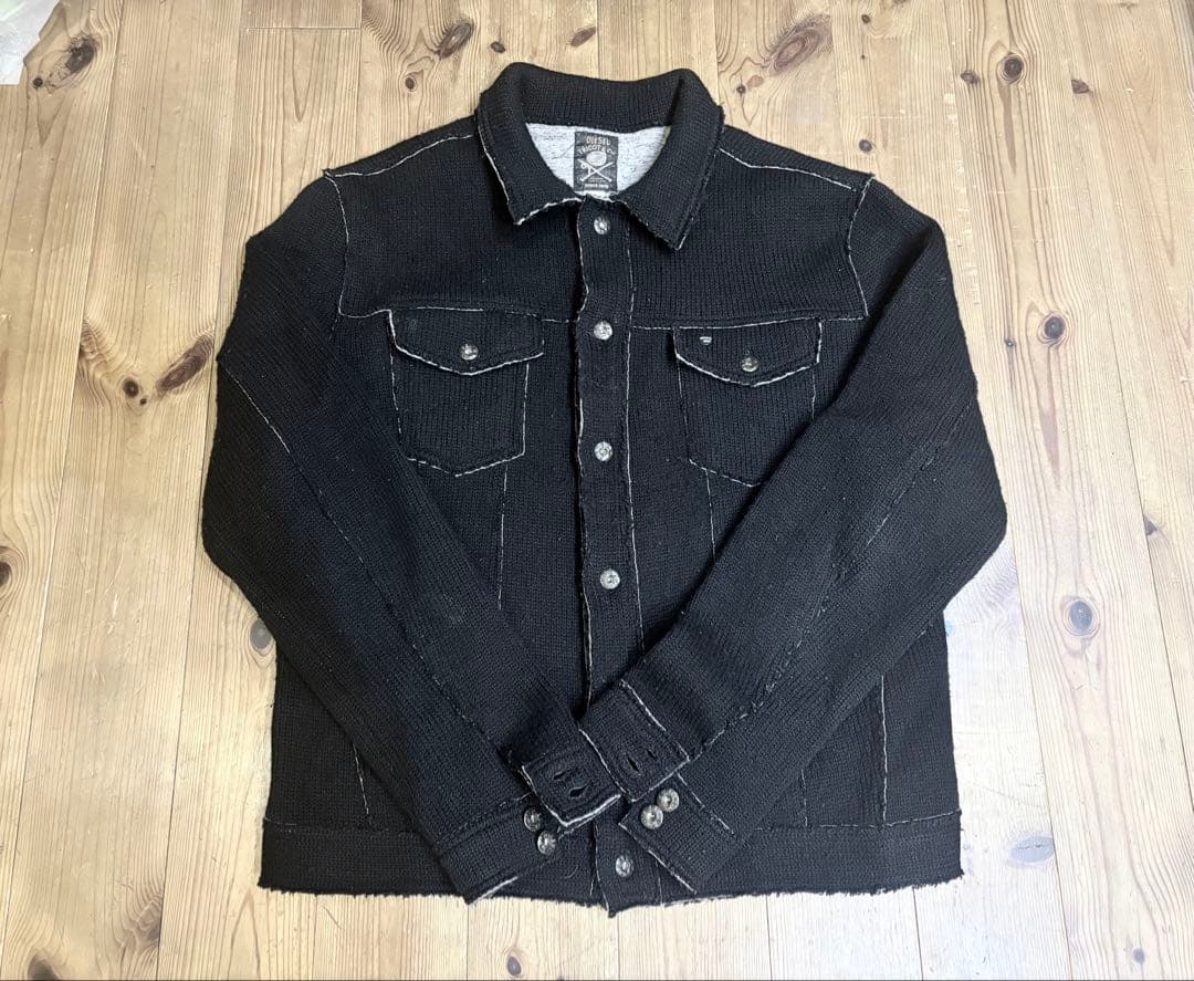DIESEL ディーゼル　ニット生地　デニムジャケット調　ブラックジャケット