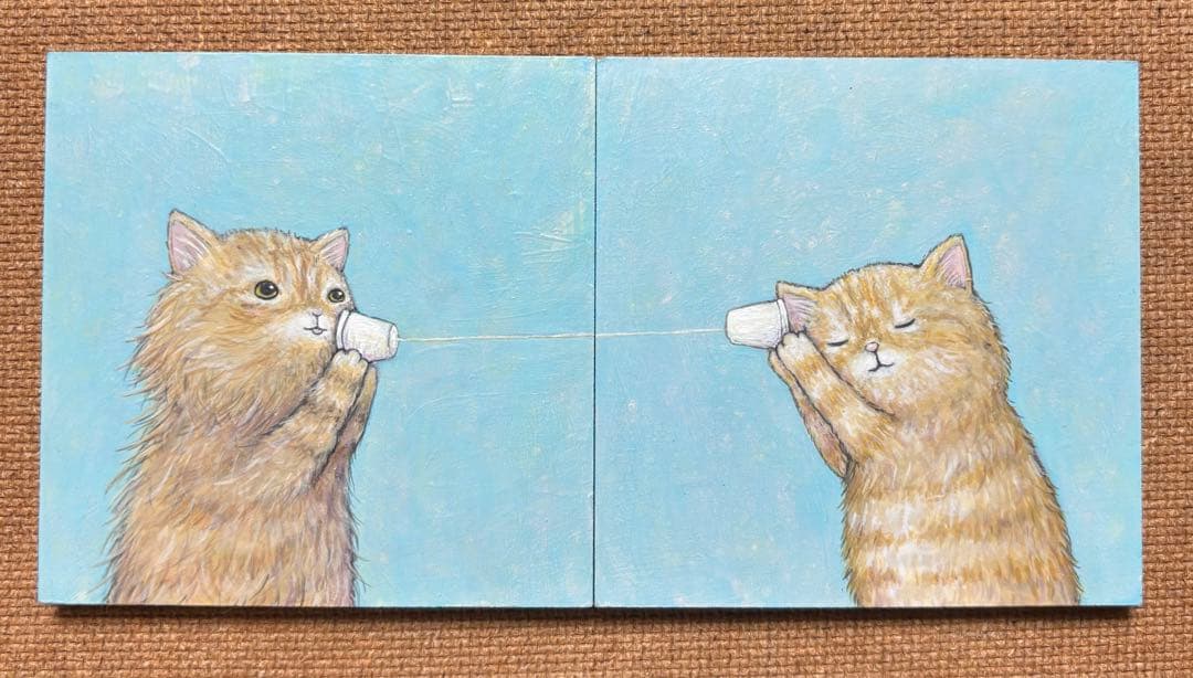 オーダー作品　自作絵画　ふたごのネコ　猫の絵