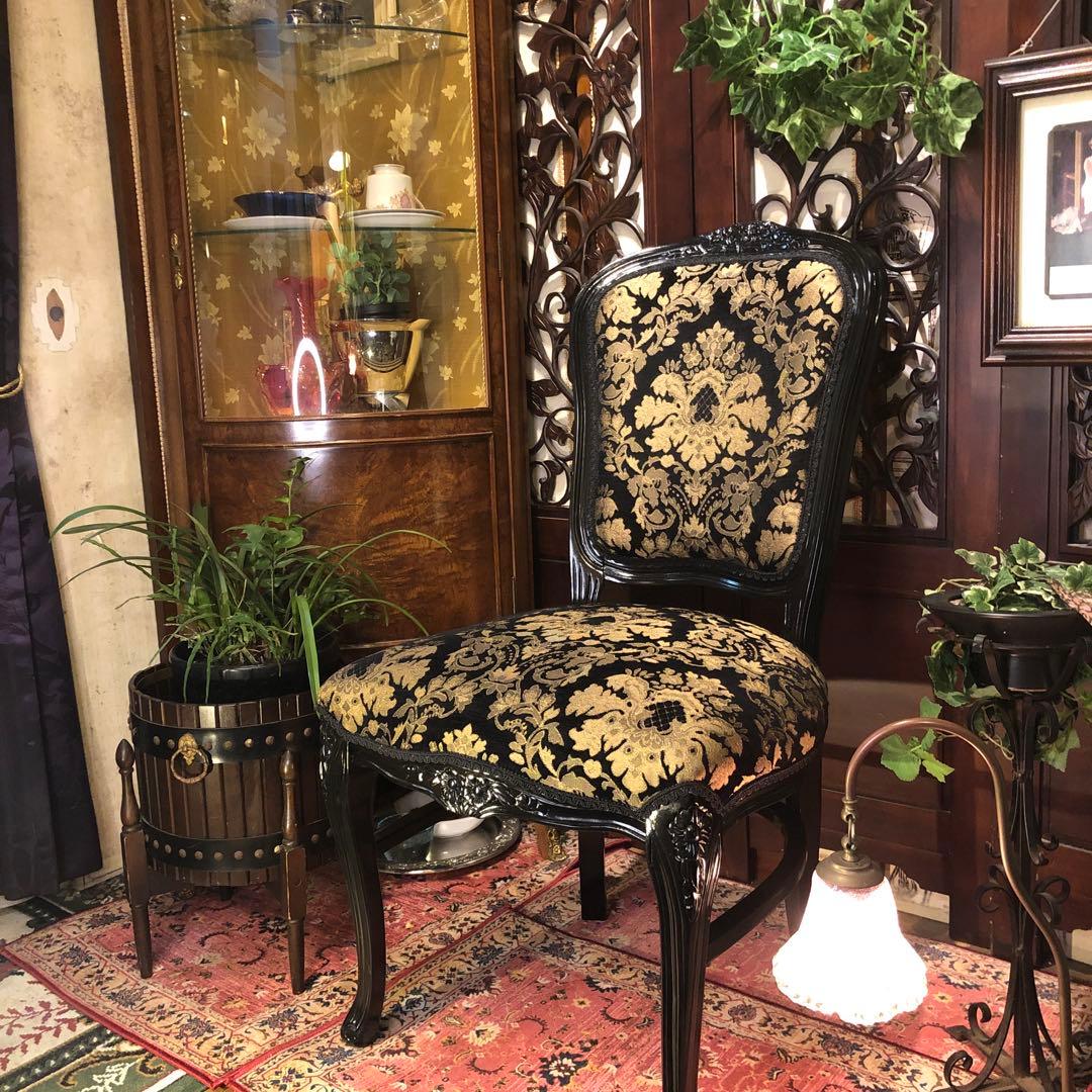 Sale ４脚　メルナリ華子次郎　猫脚アンティーク　チェア　ブラック　金系