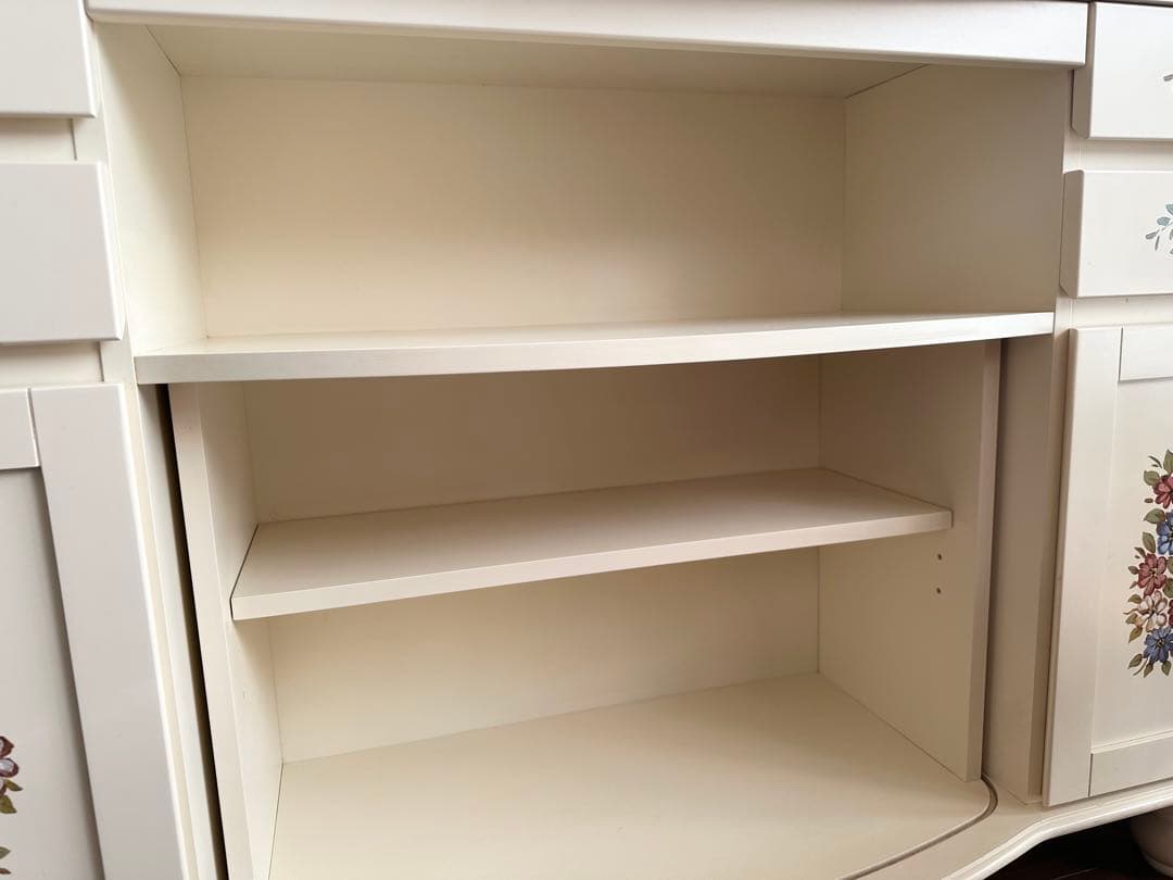 Kiyoka アンティーク　オフホワイト花柄キャビネット　チェスト