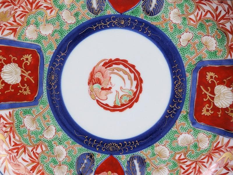 大聖寺伊万里　金襴手 花鳥紋に鳳凰の図　8寸皿　C777 AS-fbtw