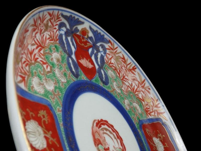 大聖寺伊万里　金襴手 花鳥紋に鳳凰の図　8寸皿　C777 AS-fbtw