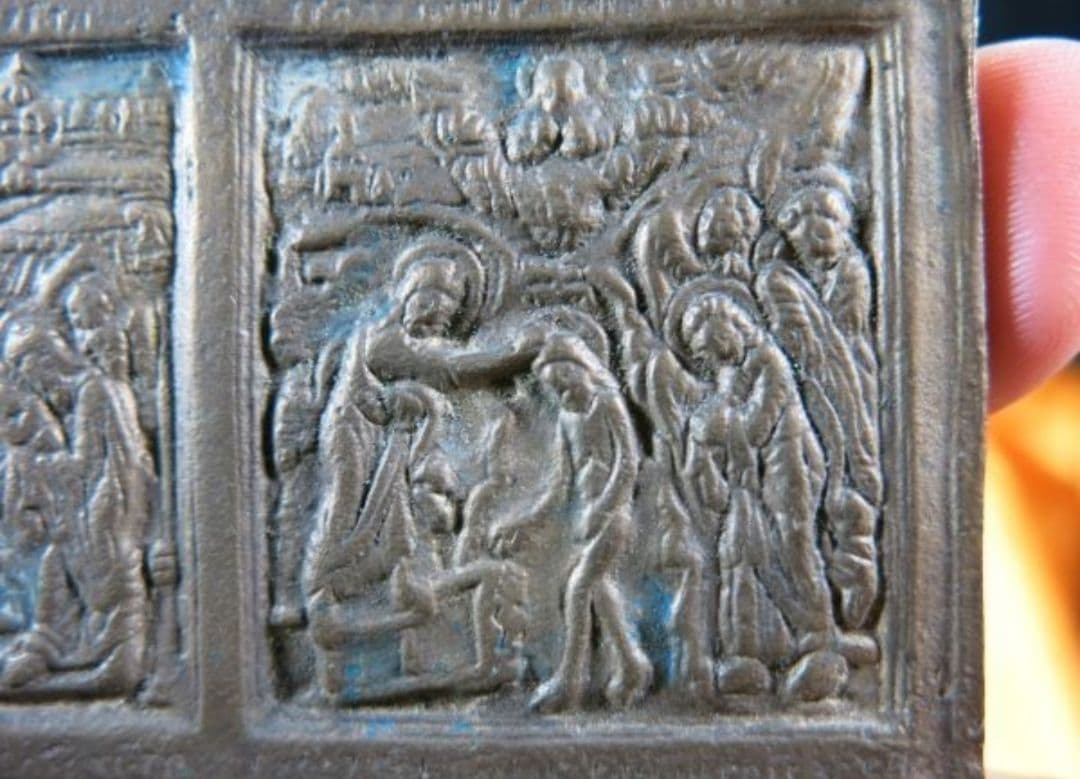 ③B　古銅イコン ～１９世紀　宗教画　清画　聖人　キリスト教　マリア像