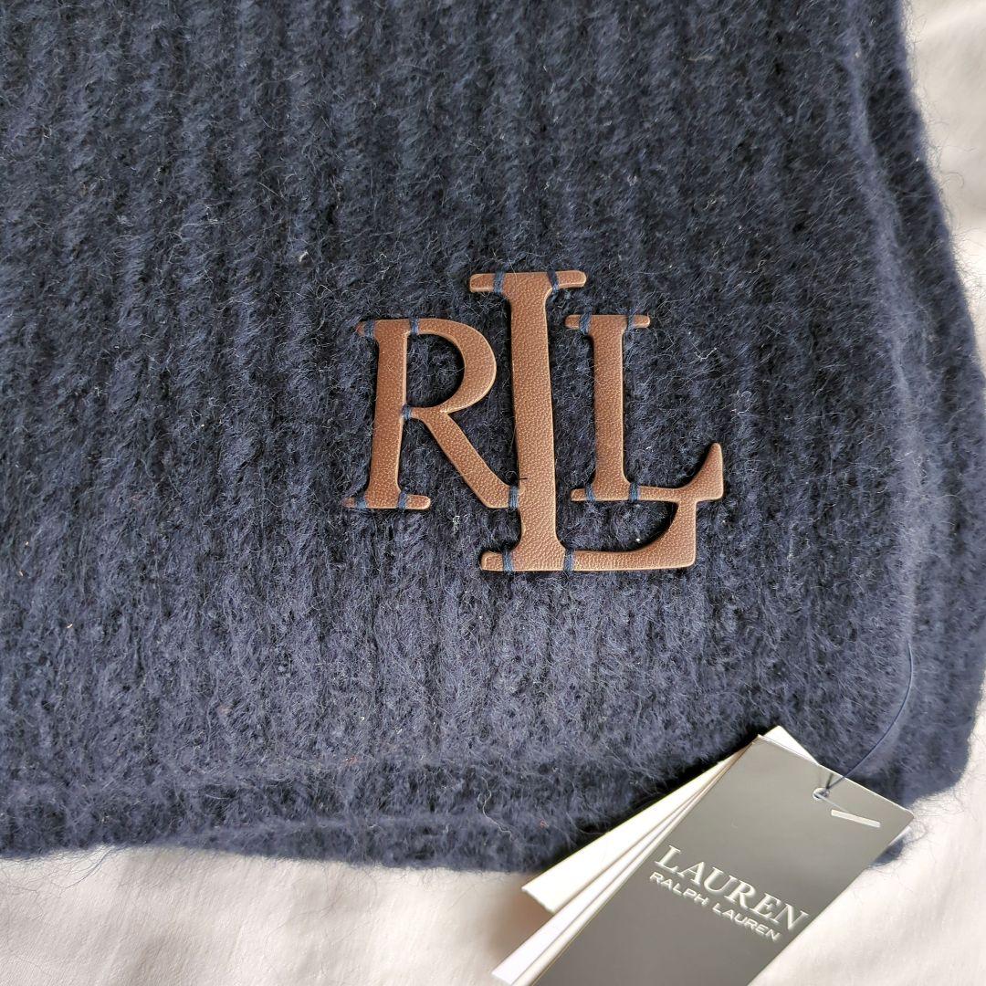 ☆新品☆LAUREN ラルフローレン　レザーロゴマフラー　ネイビー