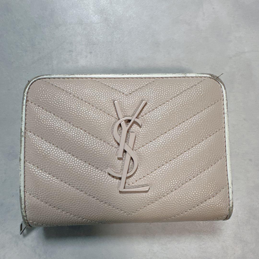 SAINT LAURENT サンローラン キルティングYSL金具 財布 ベージュ