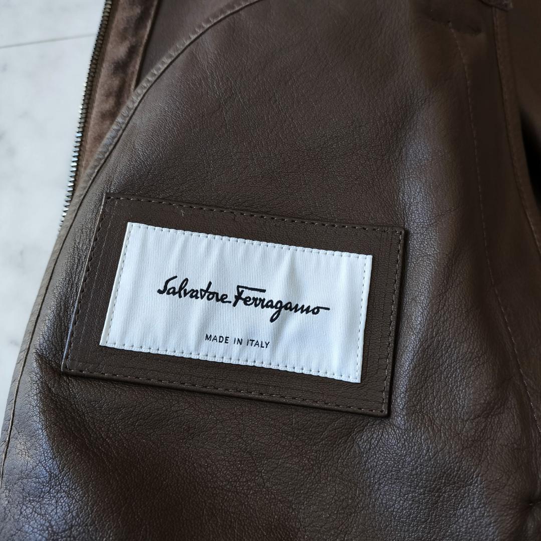 サルバトーレフェラガモ スエードモトブルゾン 50 L レザージャケット 羊革