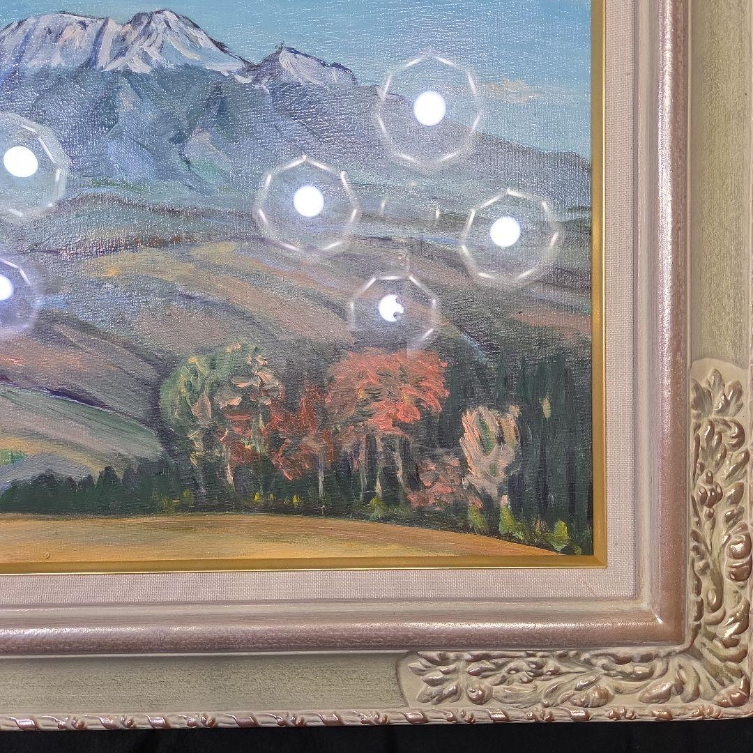 【美品】 肉筆油彩風景画 銀飾額縁フレームつき「御嶽山初雪の情景」10号サイズ
