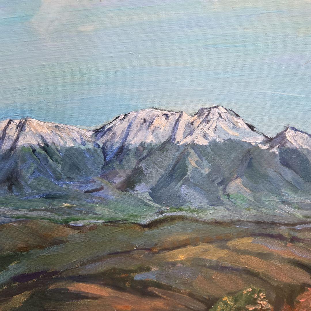 【美品】 肉筆油彩風景画 銀飾額縁フレームつき「御嶽山初雪の情景」10号サイズ