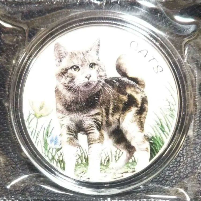 2022年 フィジー 猫シリーズ カラー版 庭で遊ぶ猫 1オンス銀貨 純銀