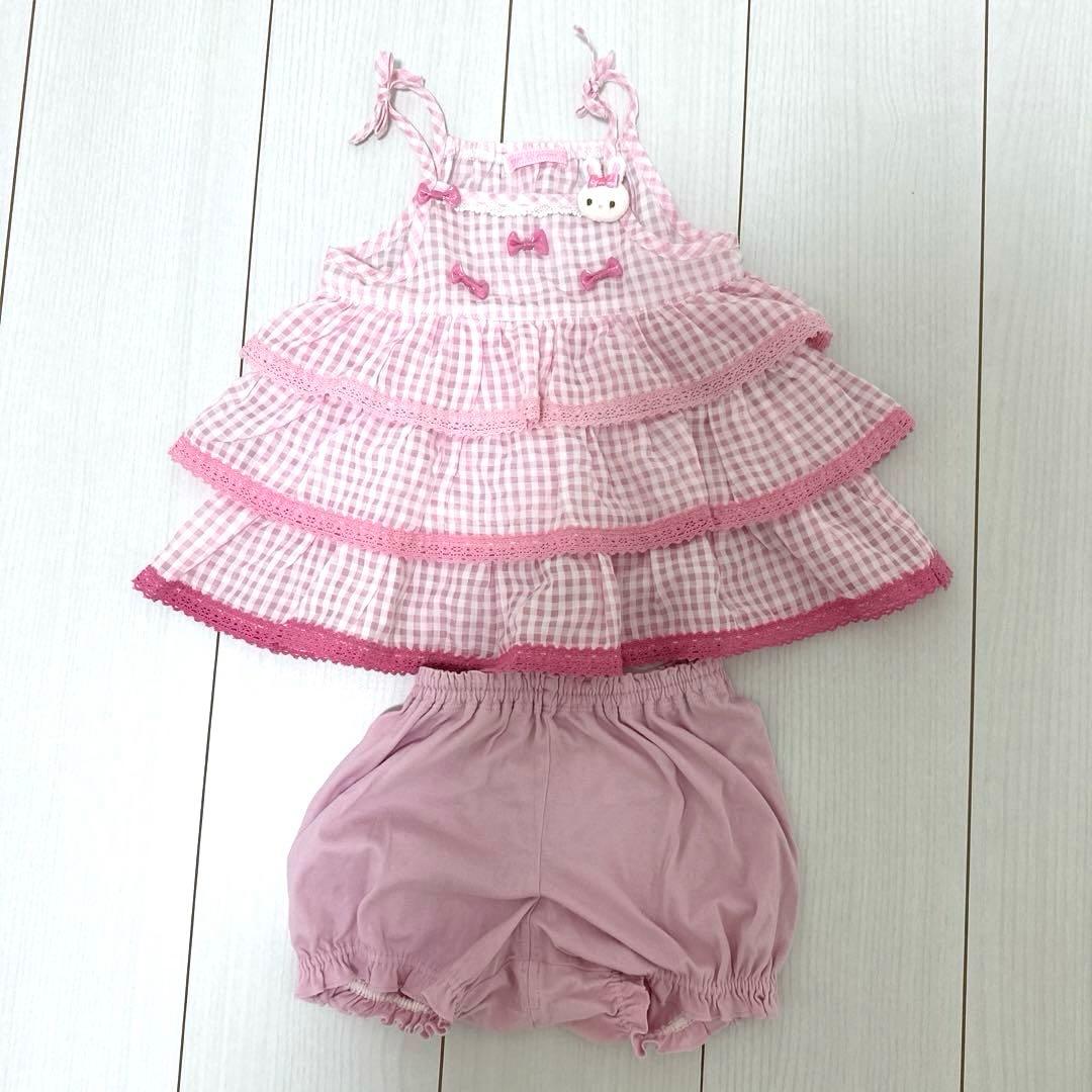 メゾピアノ 立体うさぎ セット 80 サロペット ピンク