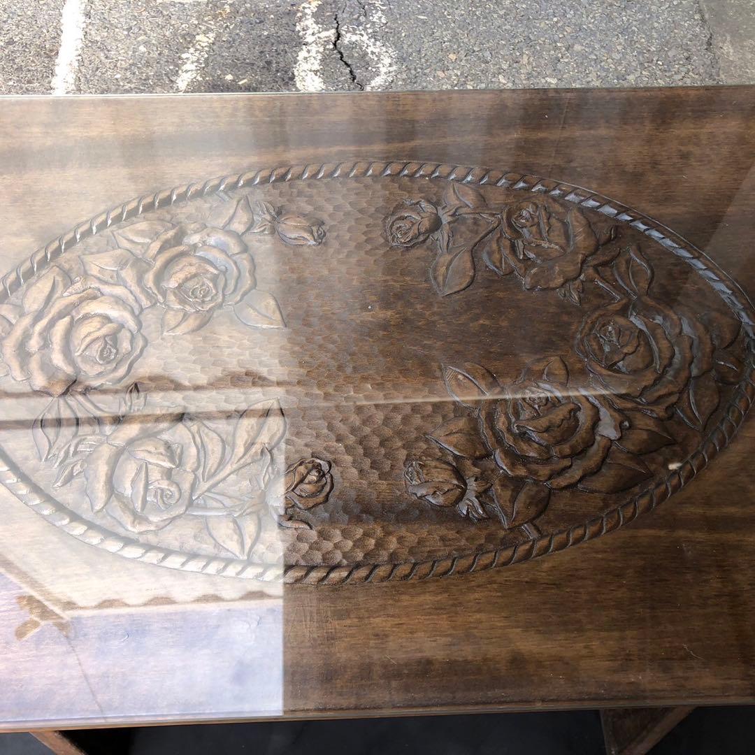 木製花彫刻ダイニングテーブルセット