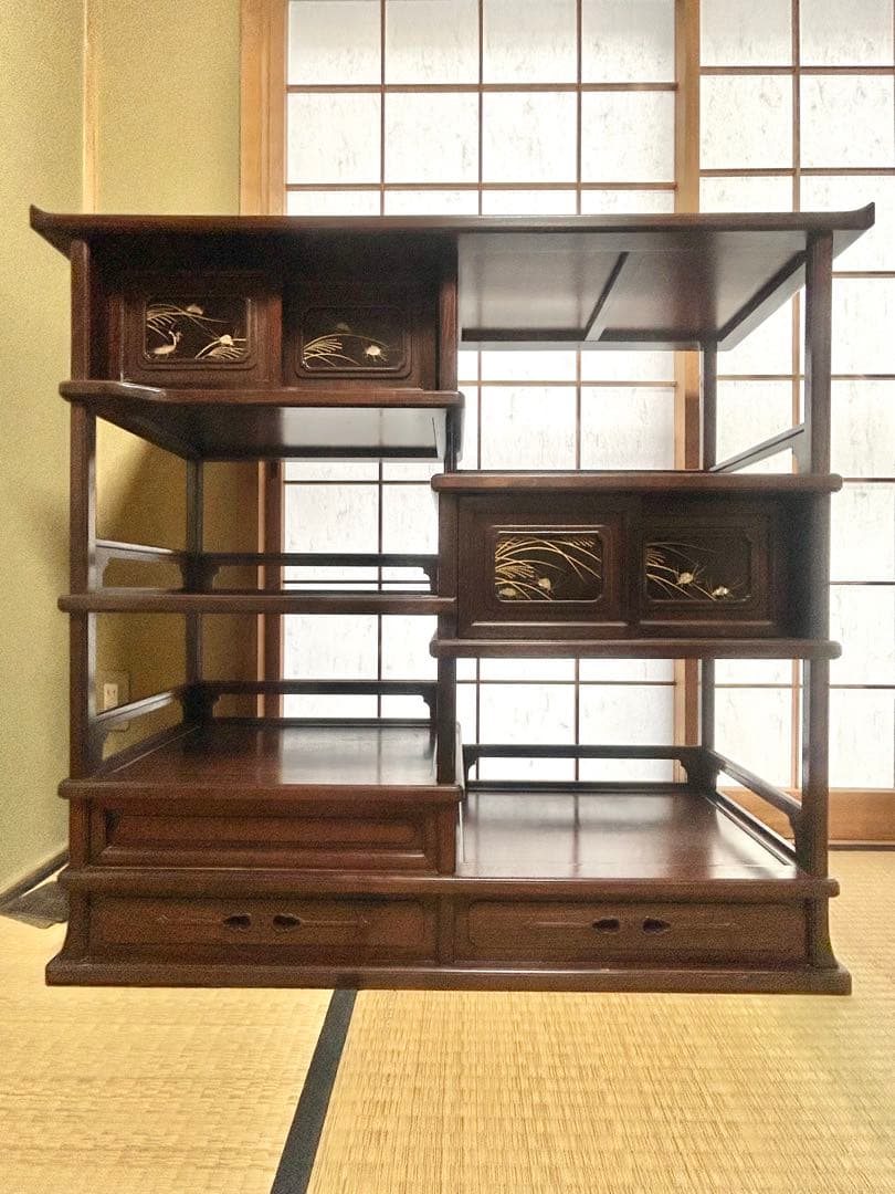唐木　紫檀　蒔絵　飾り棚　古家具