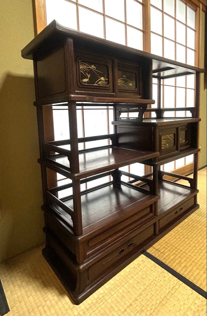 唐木　紫檀　蒔絵　飾り棚　古家具