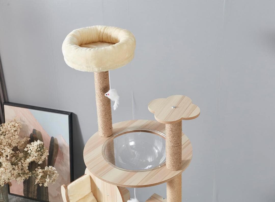 Yilucess 猫タワー キャットタワー 360°透明宇宙船 高さ155cm