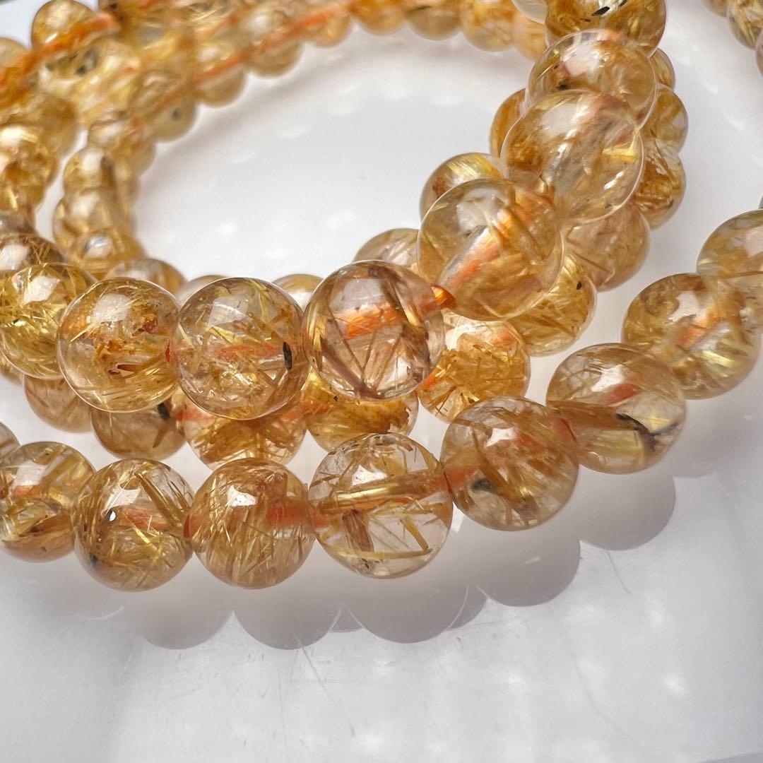 【78302】ハイグレードゴールドルチルクォーツ 5mm3連巻きブレスレット