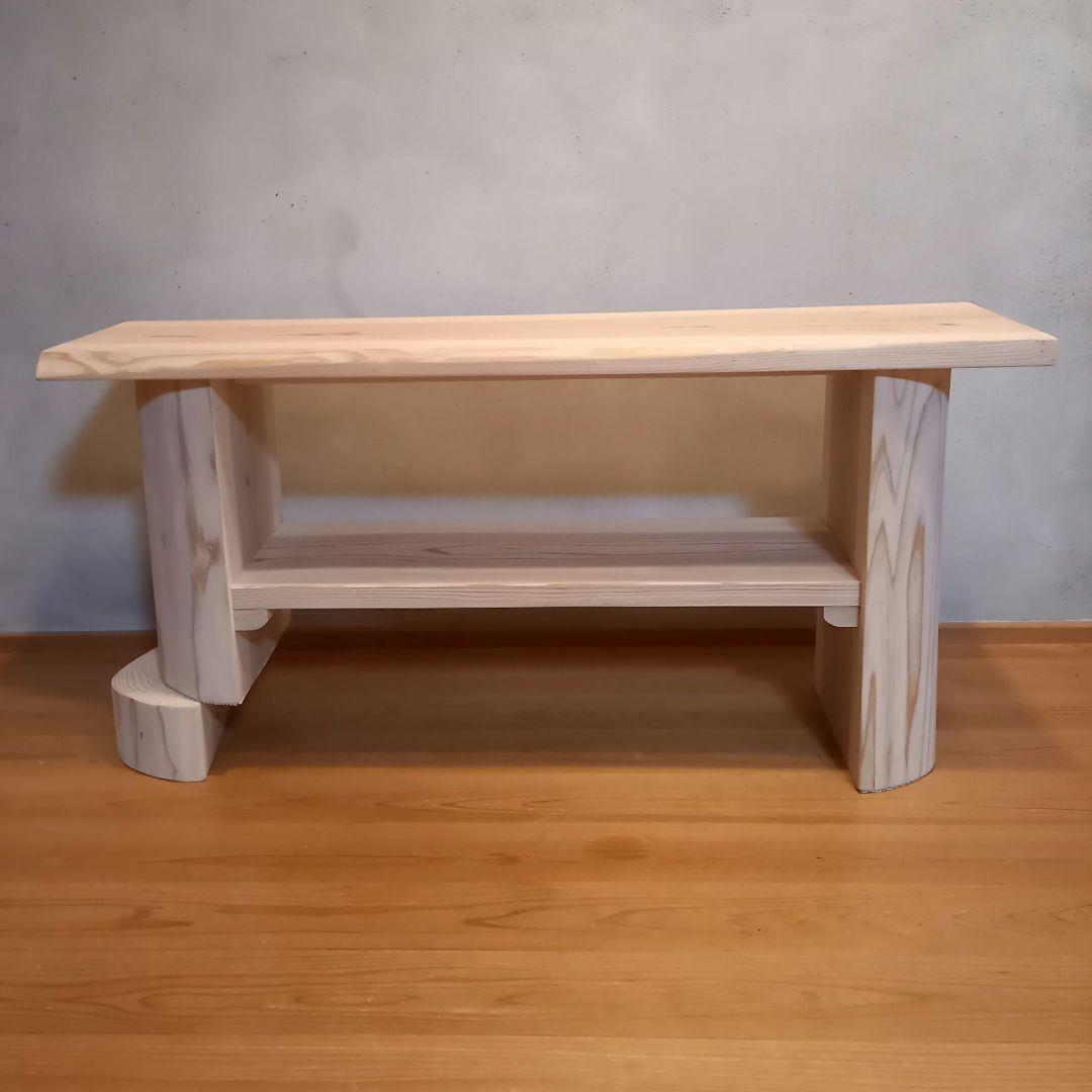 国産杉　無垢一枚板&丸太半割りログ脚　特注品脚高さ違い