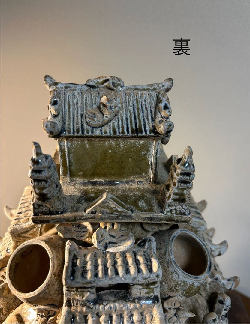 中国骨董　青磁神亭壺(せいじしんていこ) 漢緑釉　三国時代